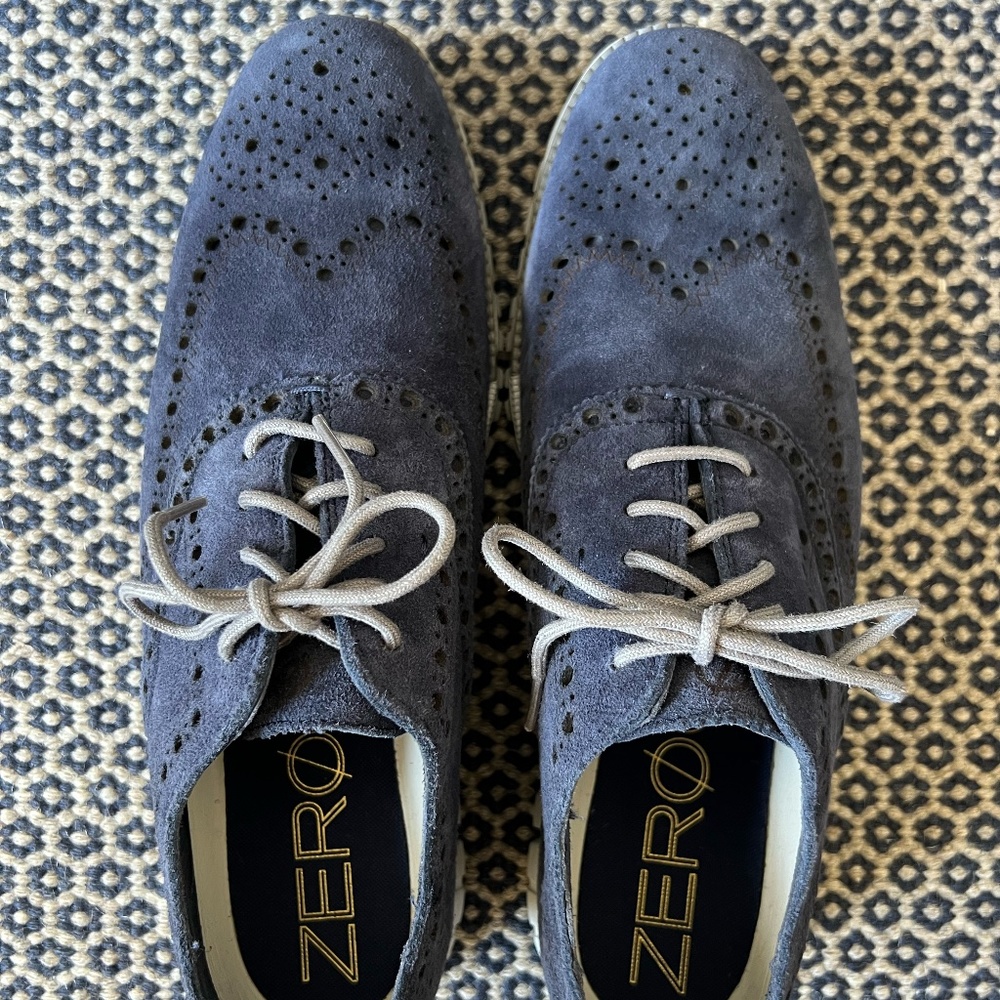 NWT Men's Cole Haan Zerogrand Wingtip Oxford in Marine Blue Suede